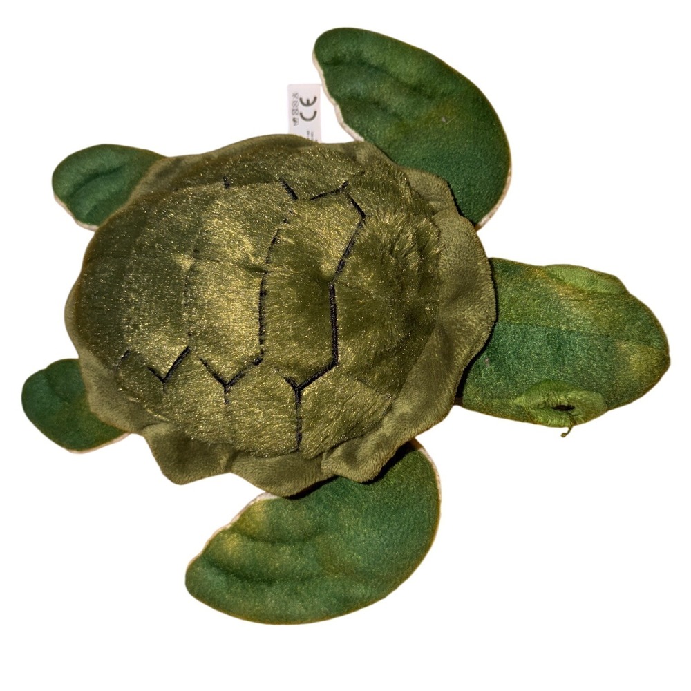 The Petting Zoo Sea Turtle Plush Kids 10" Green Excellent‎ Stitched Shell Detail